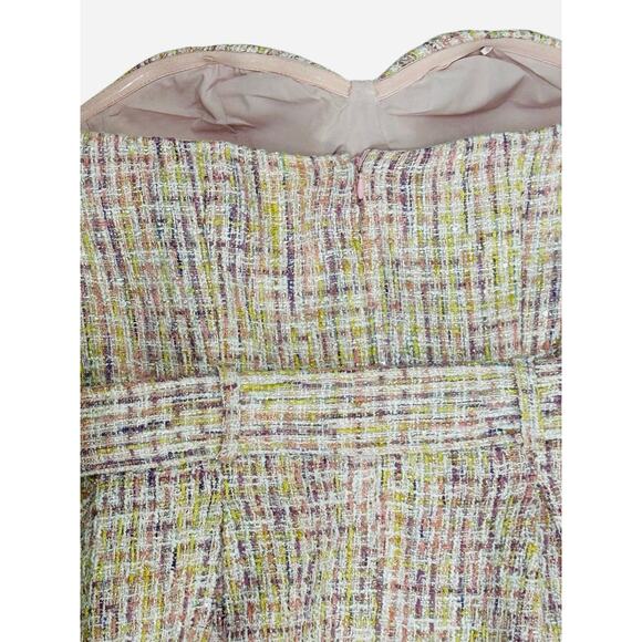 MOTF Strapless Tweed Dress Small Bustier Top Belted Pastel Chic - Picture 4 of 10
